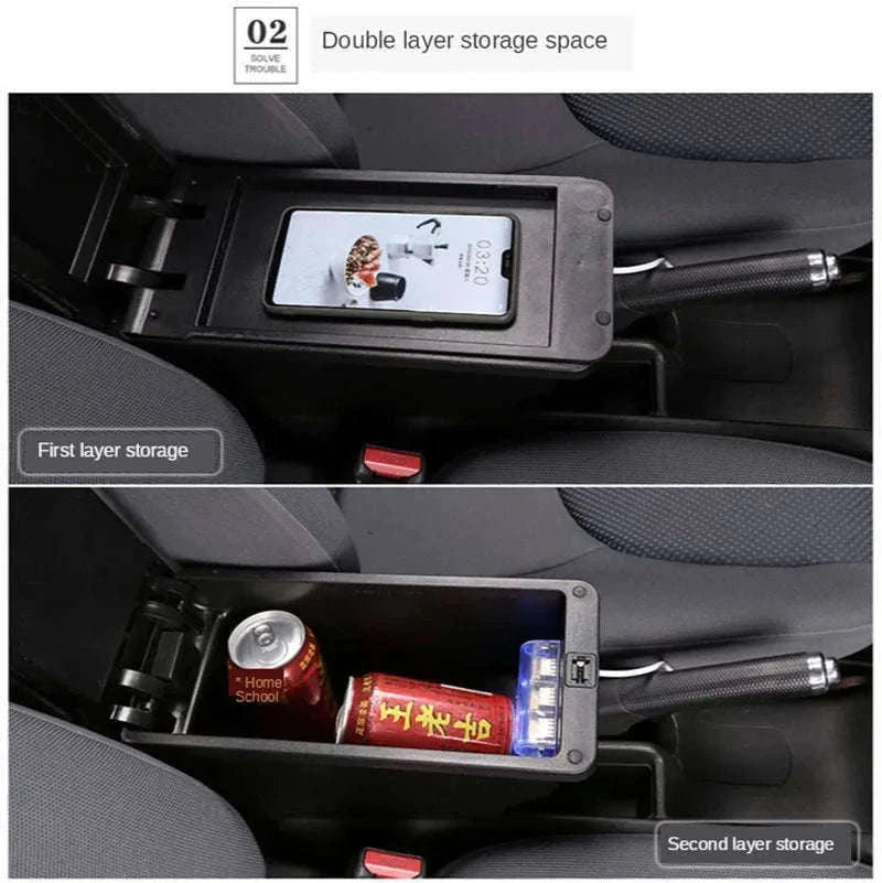 Universal Car Armrest Box with Storage-A2 black line No USB