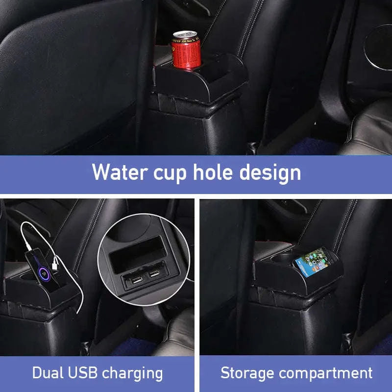 Universal Car Armrest with Cup Holder and USB Storage Box-B type Red