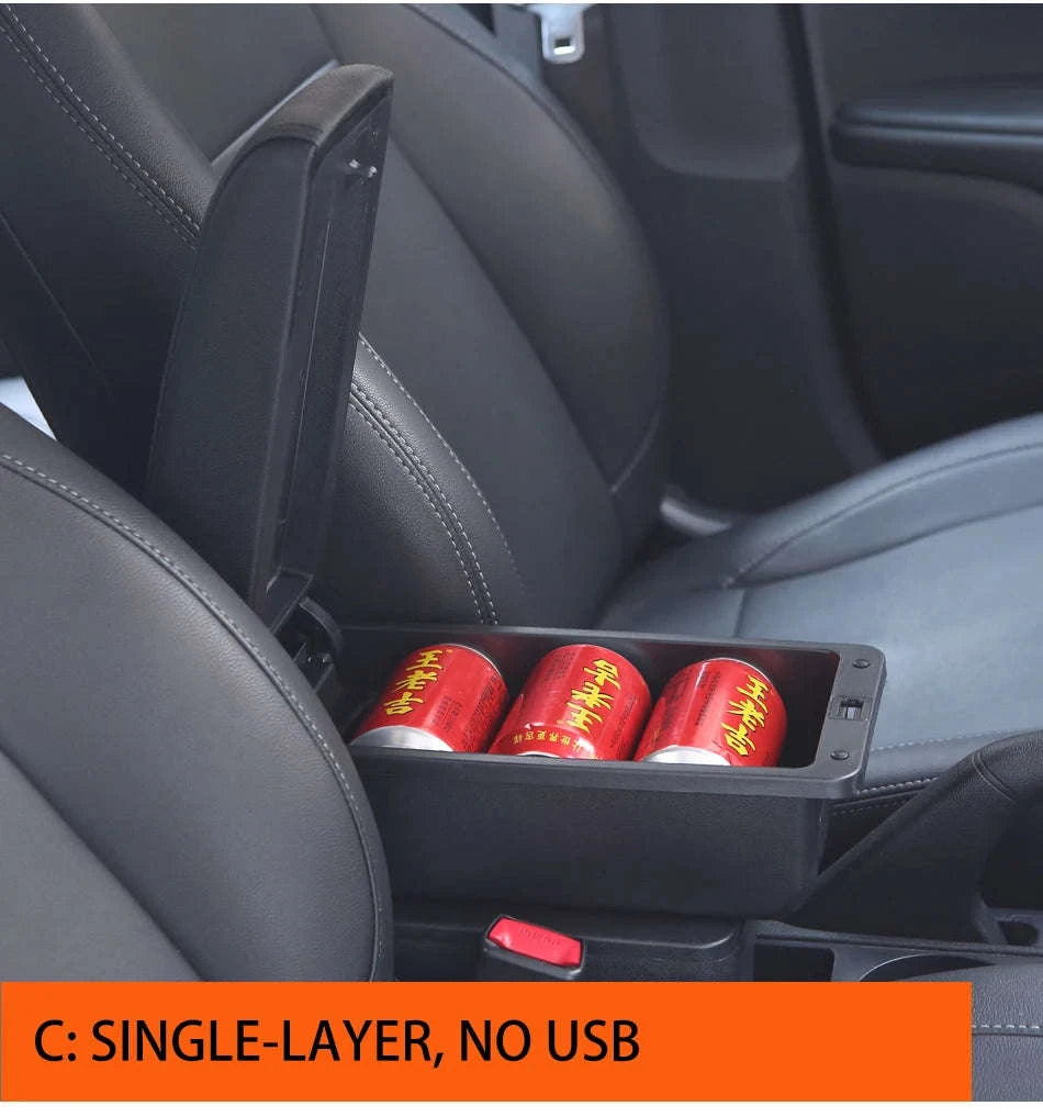Universal Car Armrest with Storage and Optional USB Ports-C1 Black red No USB