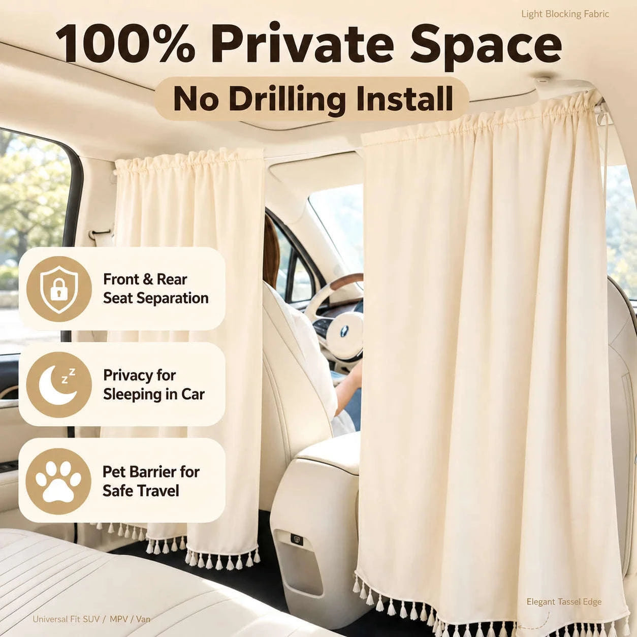 Universal Car Divider Curtain Privacy Partition Sun Shade-1 pc white