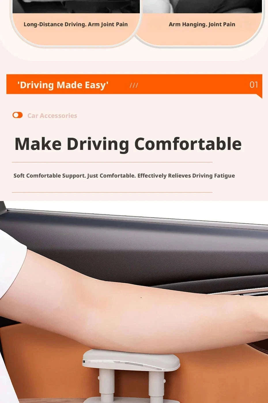 Universal Car Door Armrest Pad Adjustable Height PU Leather-Black 1PC