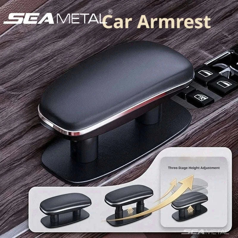 Universal Car Door Armrest Pad Adjustable Height PU Leather-Black 1PC