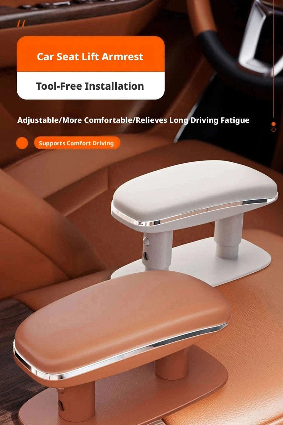 Universal Car Door Armrest Pad Adjustable Height PU Leather-Black 1PC