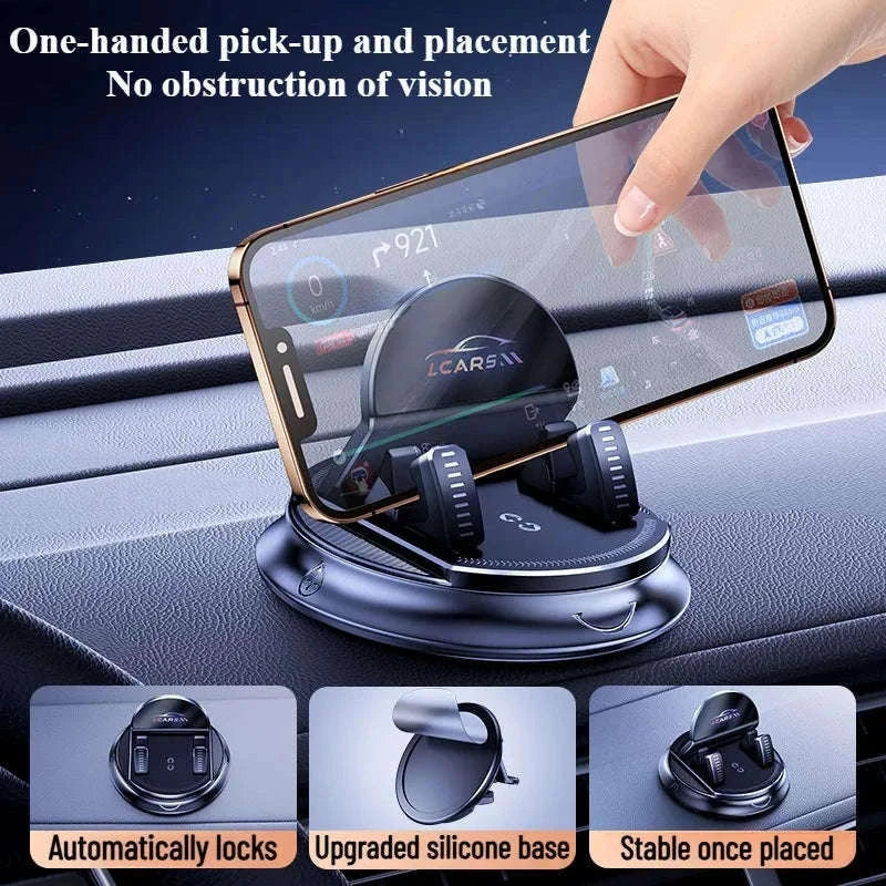 Universal Car Phone Mount Rotatable Dashboard Suction Cup Stand-black