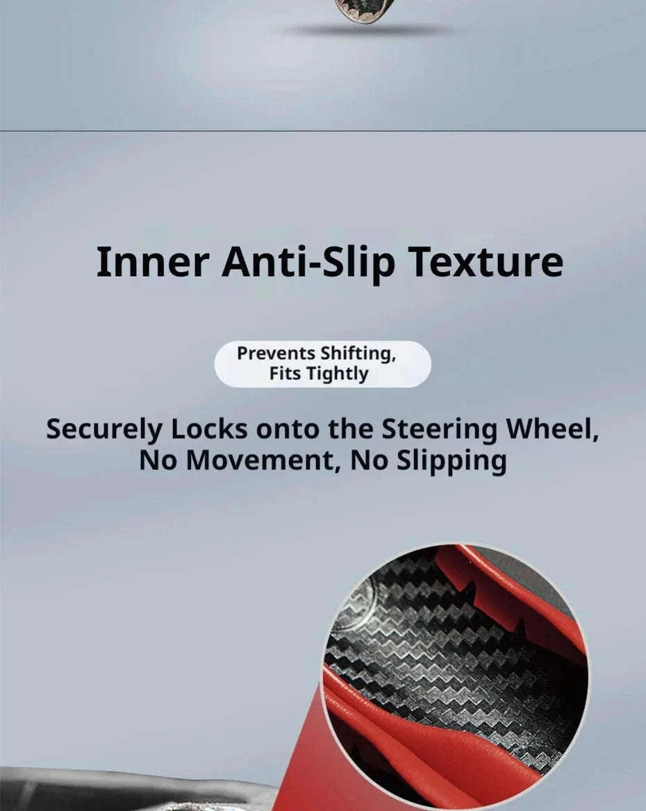 Universal Car Steering Wheel Cover 3-Piece Premium Leather Ultra-Slim Non-Slip-3Pcs Black-Red Tag