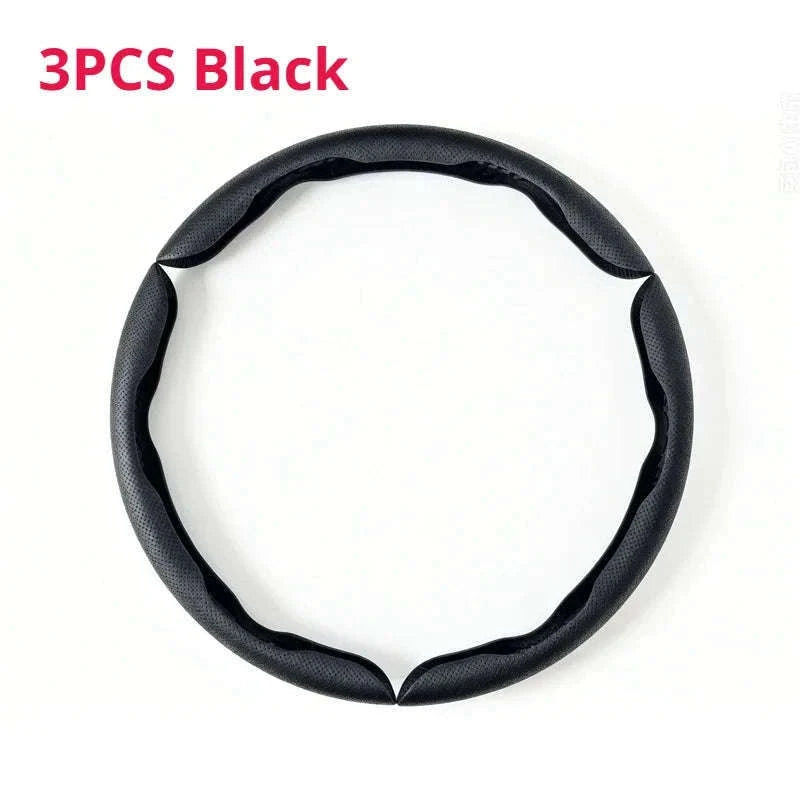 Universal Car Steering Wheel Cover 3-Piece Premium Leather Ultra-Slim Non-Slip-3Pcs Black-Red Tag