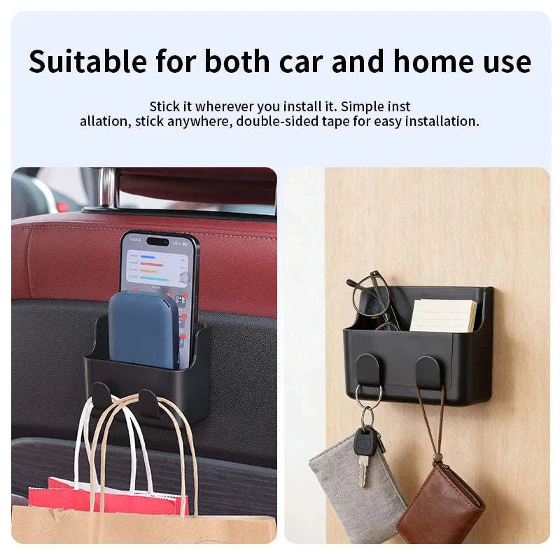 Universal Car Storage Box with Dual Hooks and Charging Port-Black