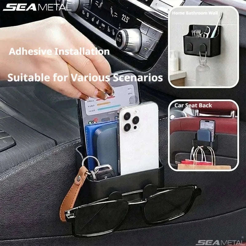 Universal Car Storage Box with Dual Hooks and Charging Port-Black