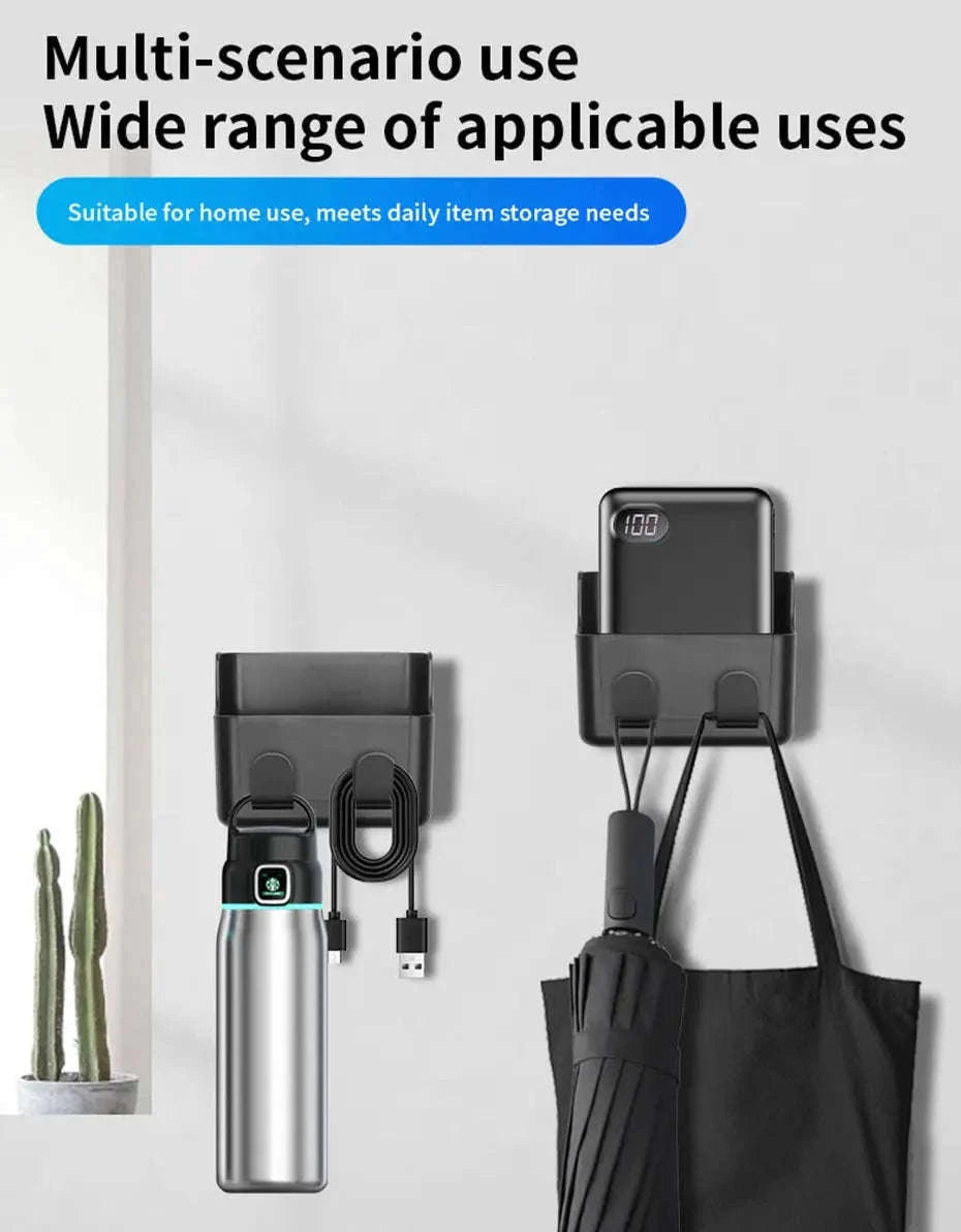 Universal Car Storage Box with Dual Hooks and Charging Port-Black