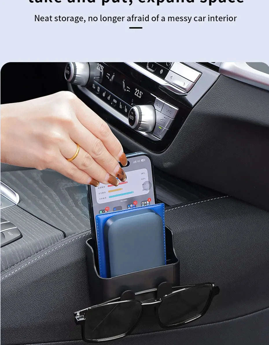 Universal Car Storage Box with Dual Hooks and Charging Port-Black