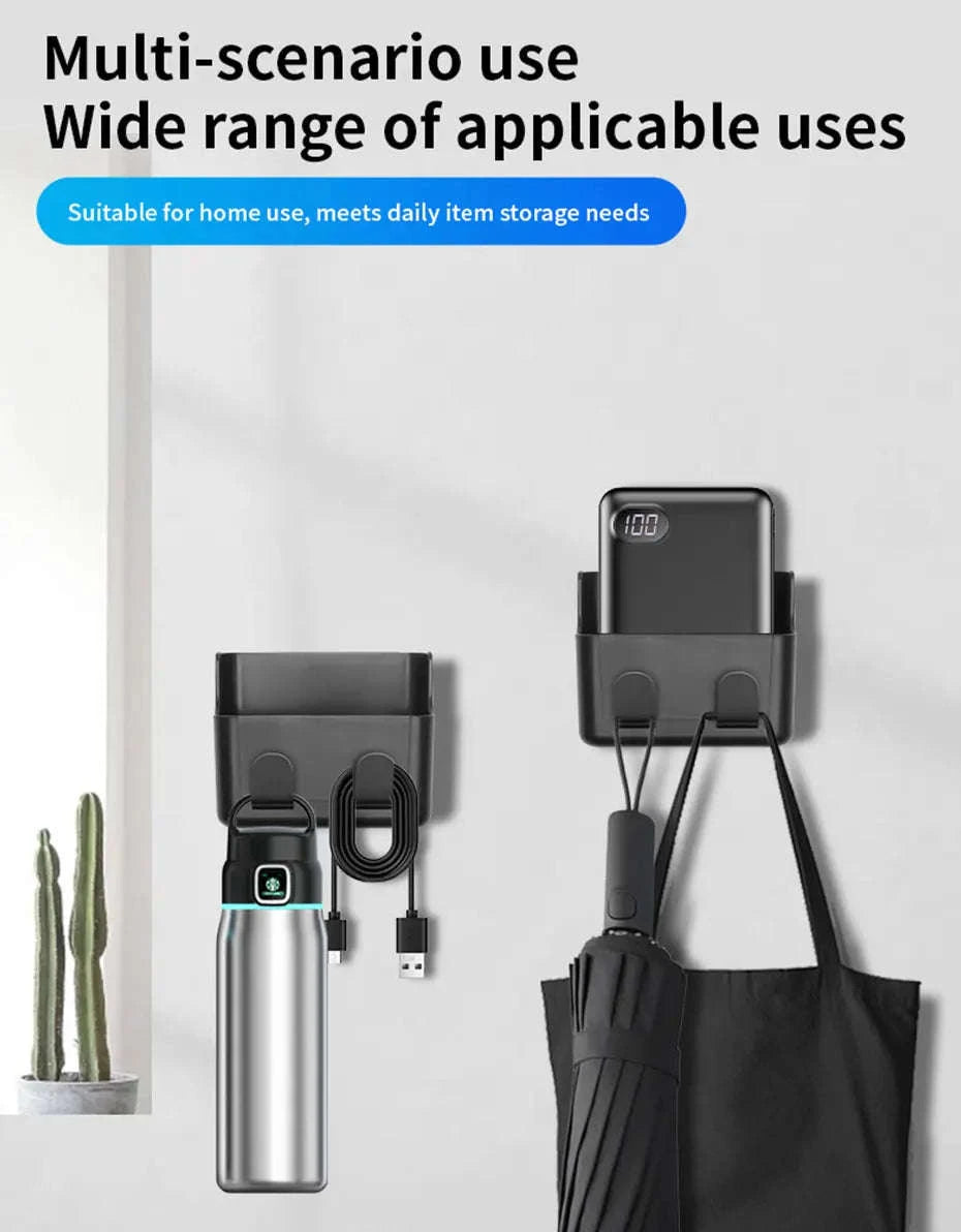 Universal Car Storage Box with Dual Hooks and Charging Port-Black