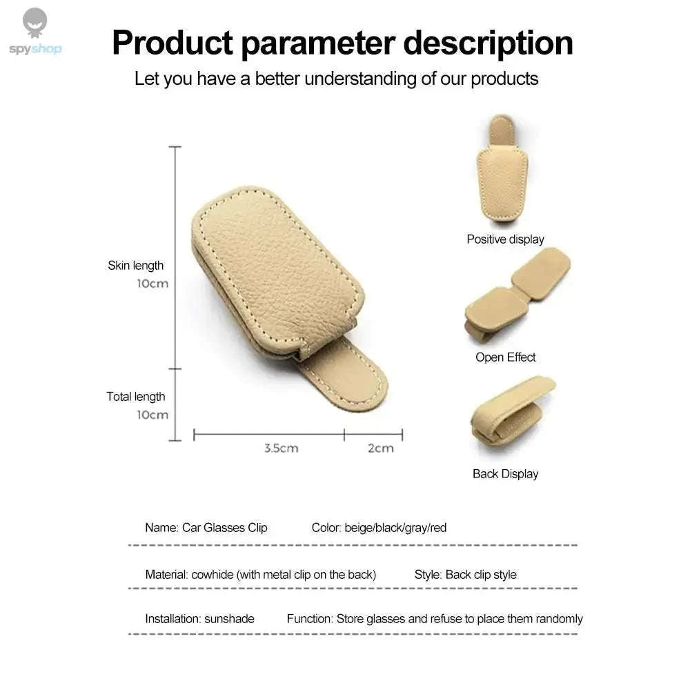 Universal Car Sunglasses Clip & Organizer – Slim Visor Storage for Glasses, Cards and Pens-Beige