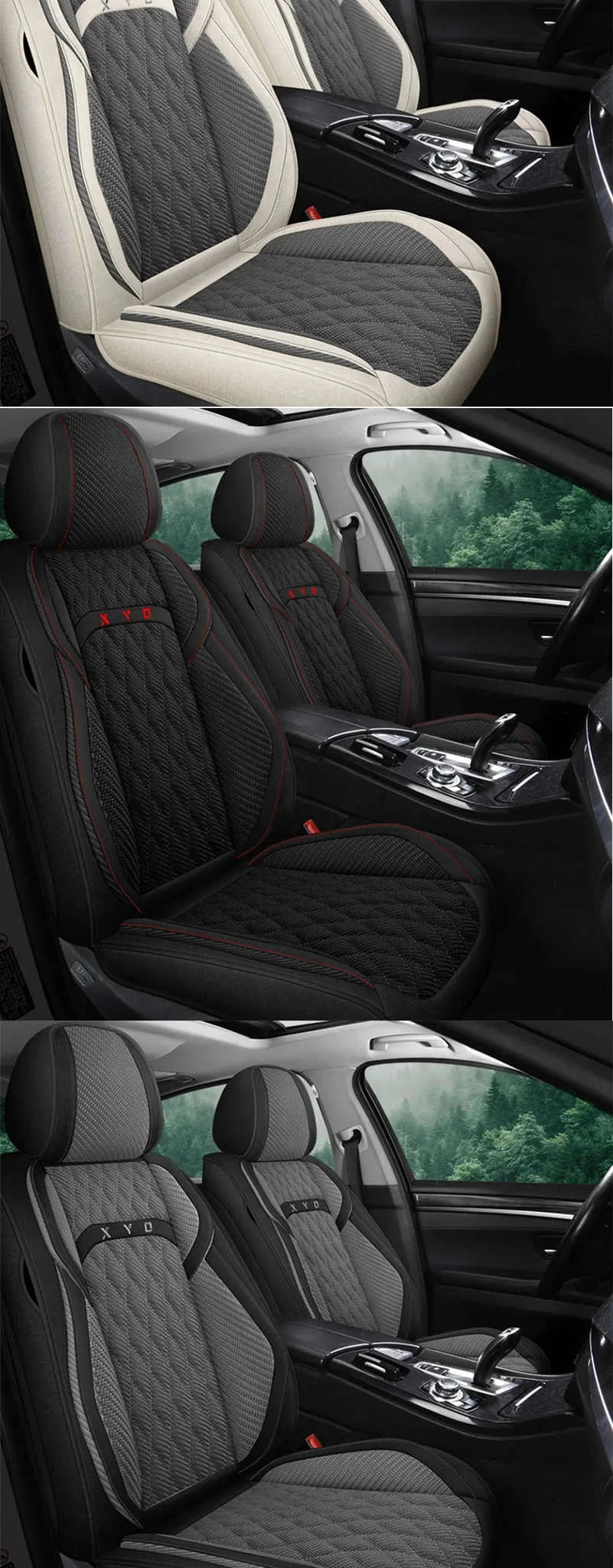 Universal Flax Car Seat Covers for All-Season Comfort-Beige Wine Red