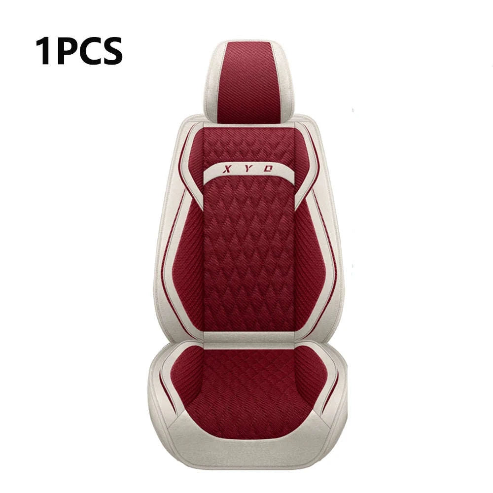 Universal Flax Car Seat Covers for All-Season Comfort-Beige Wine Red