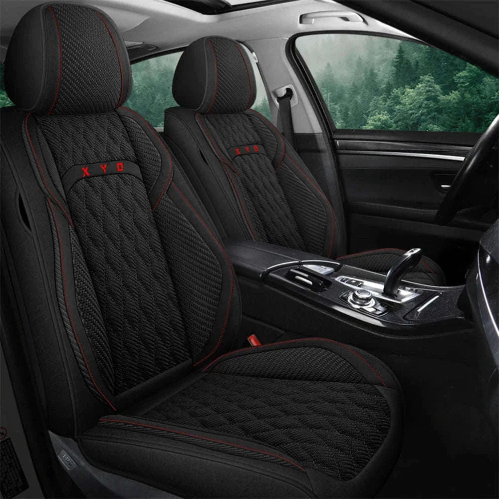 Universal Flax Car Seat Covers for All-Season Comfort-Beige Wine Red