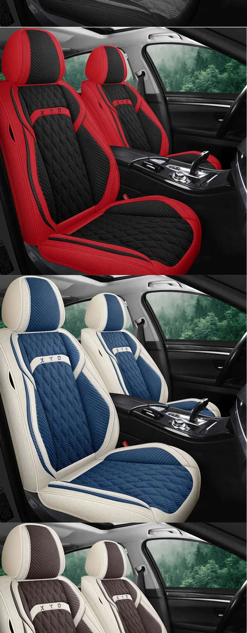 Universal Flax Car Seat Covers for All-Season Comfort-Beige Wine Red