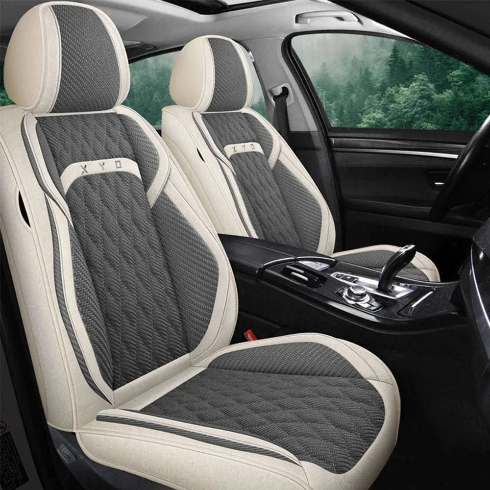 Universal Flax Car Seat Covers for All-Season Comfort-Beige Wine Red