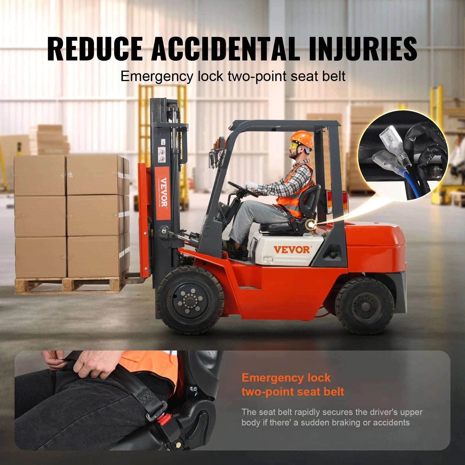 Universal Forklift Seat with Adjustable Backrest and Seatbelt-Black / United States