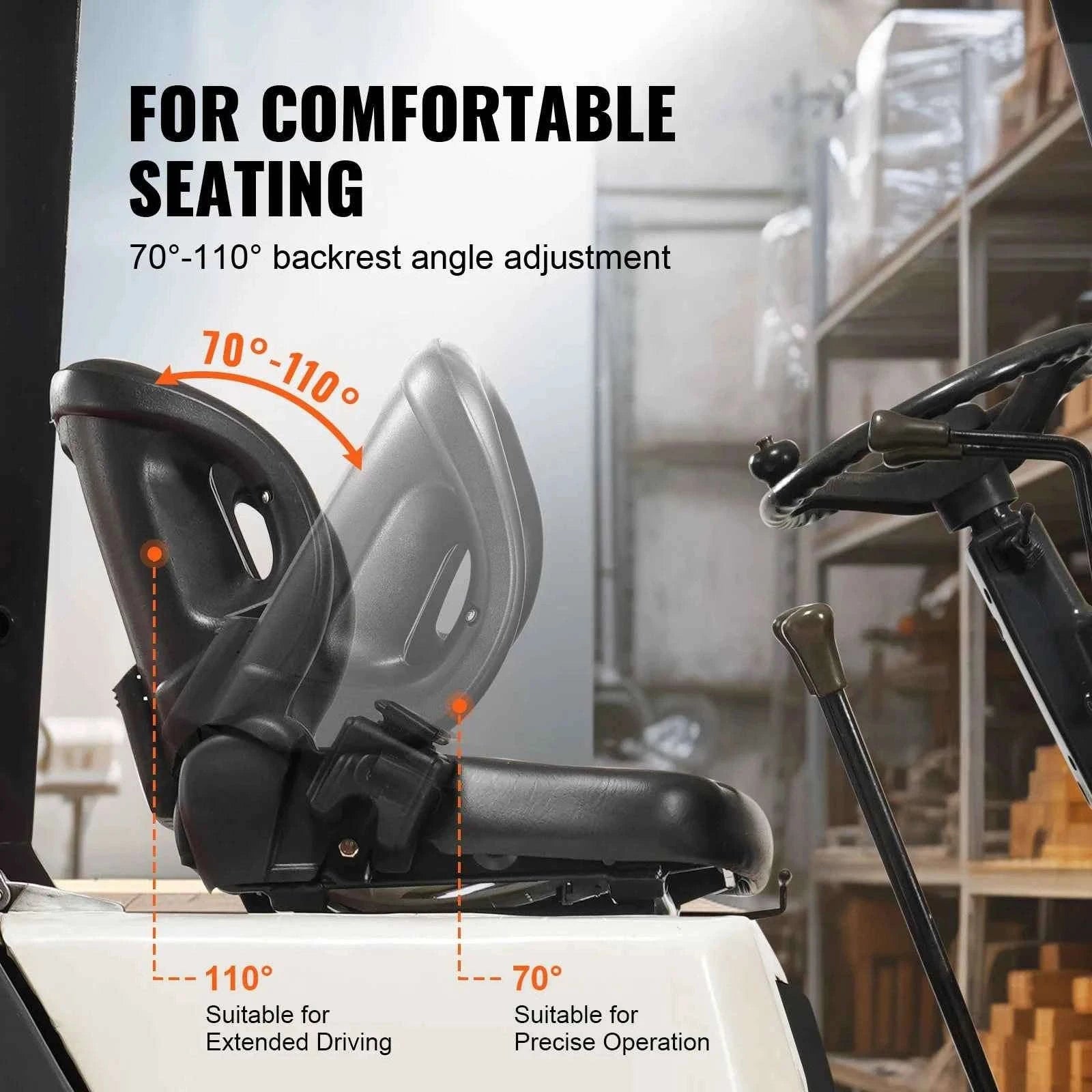 Universal Forklift Seat with Adjustable Backrest and Seatbelt-Black / United States