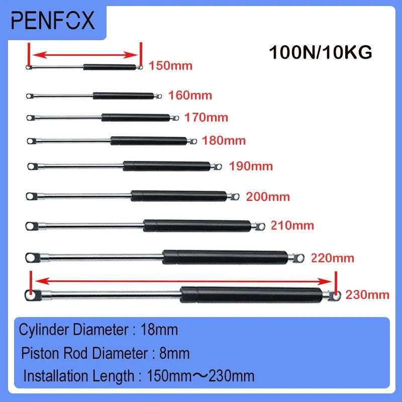Universal Gas Spring Lift Support 150-230mm 10kg/100N-18-8-45-160