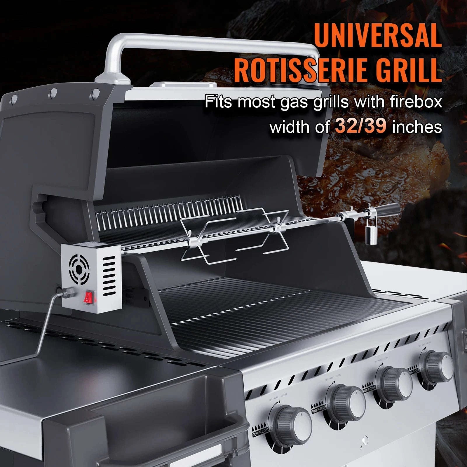 Universal Grill Rotisserie Kit 39-56 Inch Stainless Steel BBQ Kit-22 in / Poland