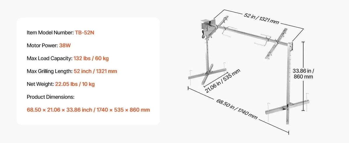 Universal Grill Rotisserie Kit 39-56 Inch Stainless Steel BBQ Kit-22 in / Poland