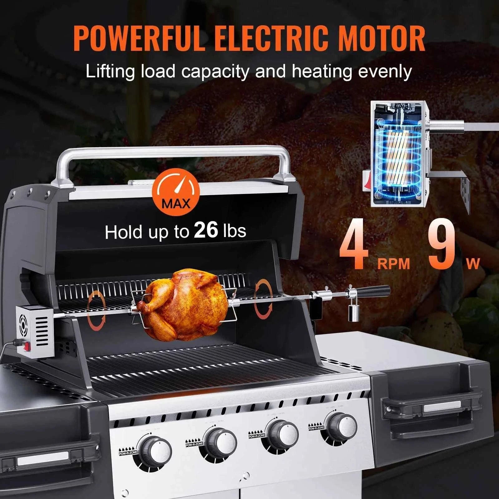 Universal Grill Rotisserie Kit 39-56 Inch Stainless Steel BBQ Kit-22 in / Poland