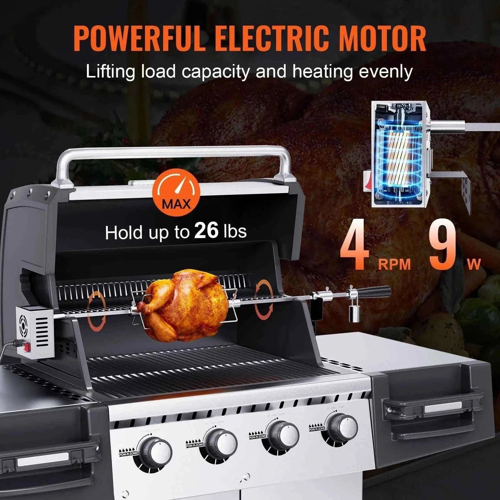 Universal Grill Rotisserie Kit 39-56 Inch Stainless Steel BBQ Kit-22 in / Poland