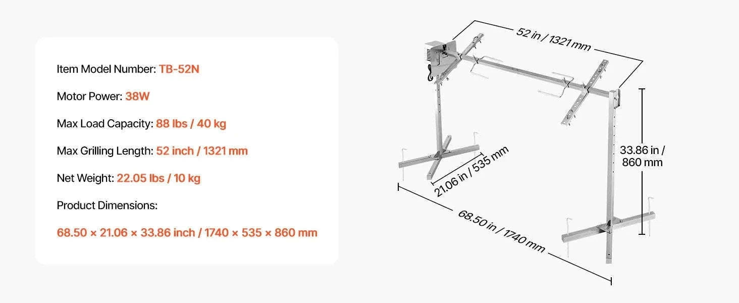 Universal Grill Rotisserie Kit 39-56 Inch Stainless Steel BBQ Kit-22 in / Poland