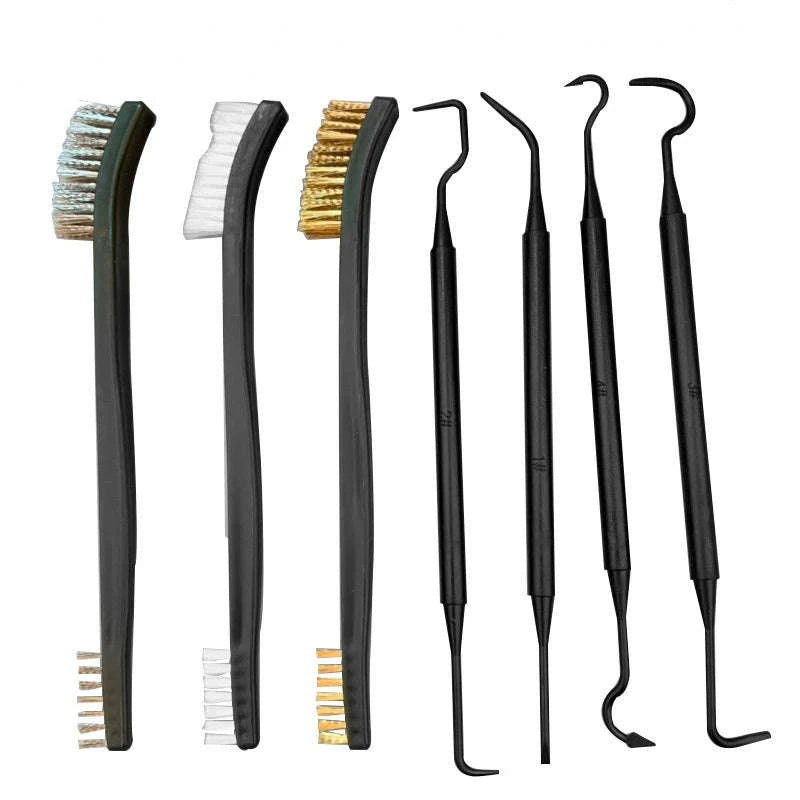 Universal Gun Cleaning Kit with Steel Wire Brushes and Nylon Picks-E
