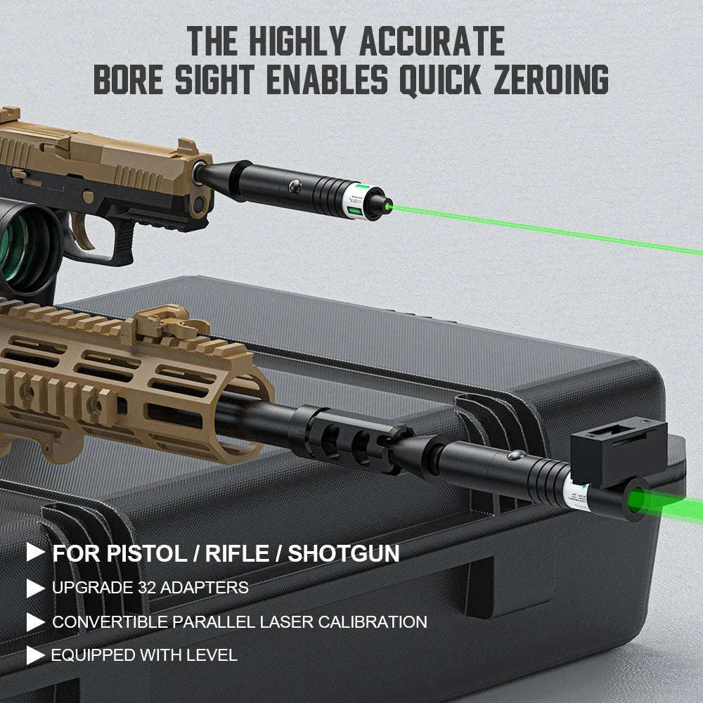 Universal Laser Boresighter Kit with Green Laser, 32 Adapters, Anti-Cant Level & Parallel Calibration-green light / Poland