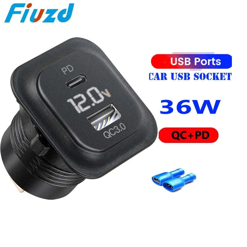 Universal Motorcycle Car Charger Dual USB Power Socket 12V-24V-001 / China Mainland