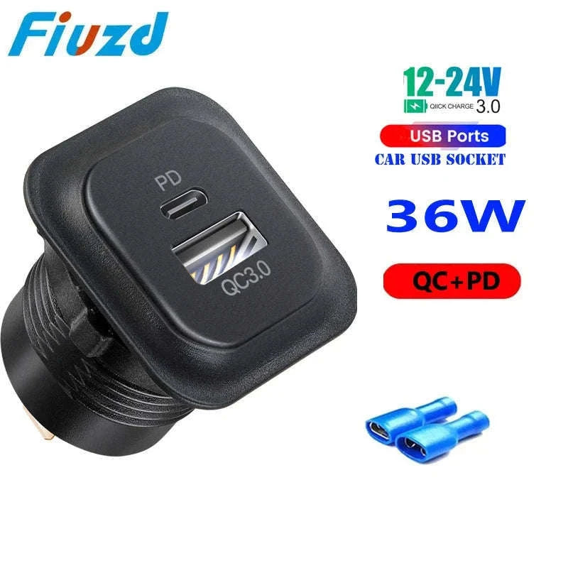 Universal Motorcycle Car Charger Dual USB Power Socket 12V-24V-001 / China Mainland