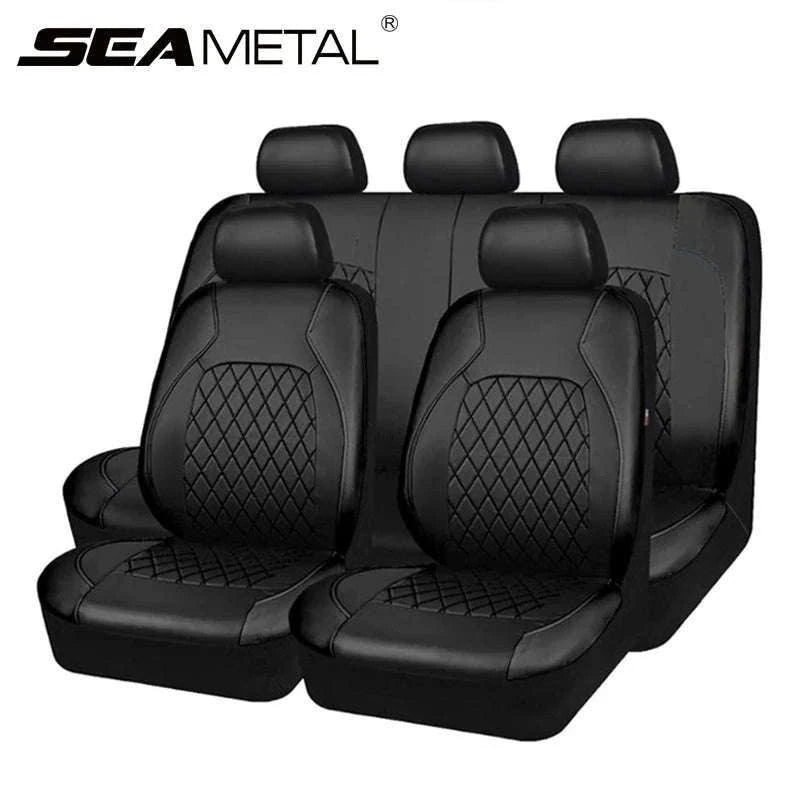 Universal PU Leather Car Seat Cover Set-Black full set