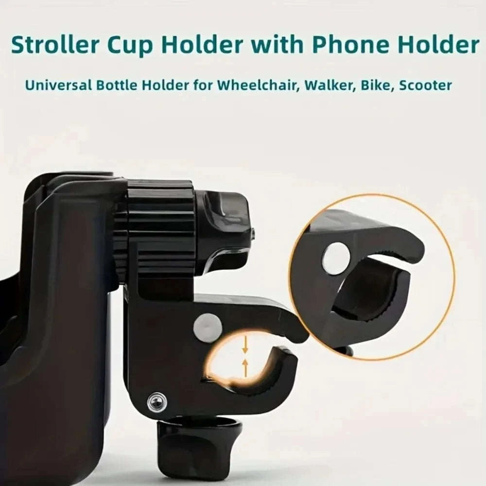 Universal Stroller Cup Holder with Phone Mount 2-in-1-Pink