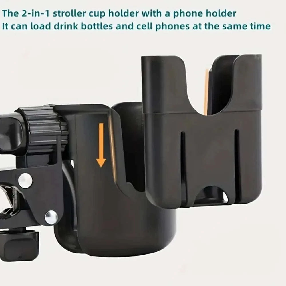 Universal Stroller Cup Holder with Phone Mount 2-in-1-Pink