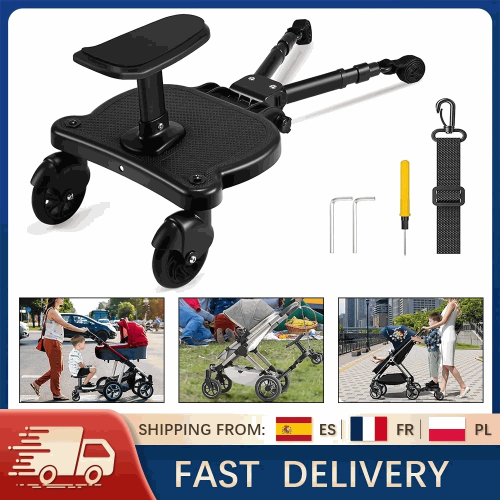 Universal Stroller Ride On Board with Seat for Kids 2–6 Years-black / france