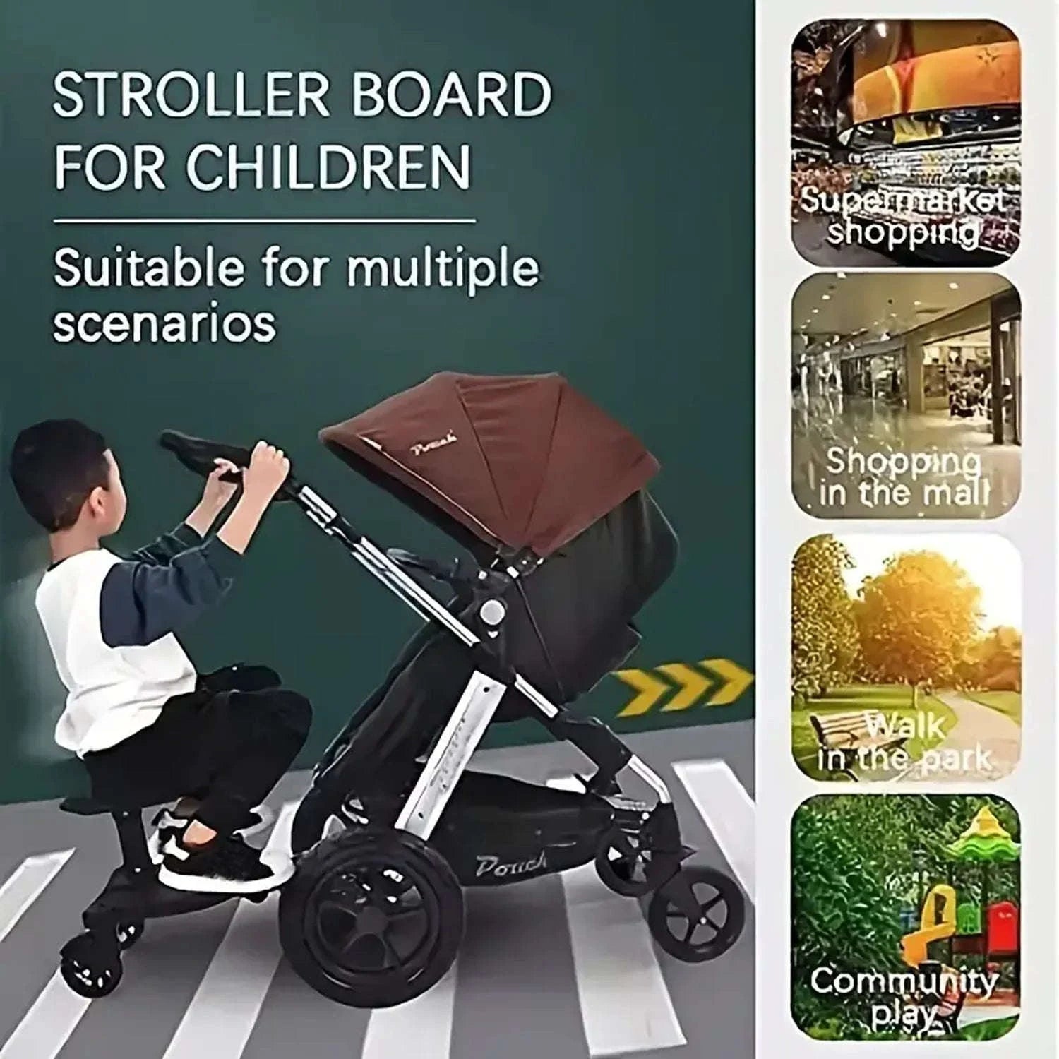 Universal Stroller Ride On Board with Seat for Kids 2–6 Years-black / france