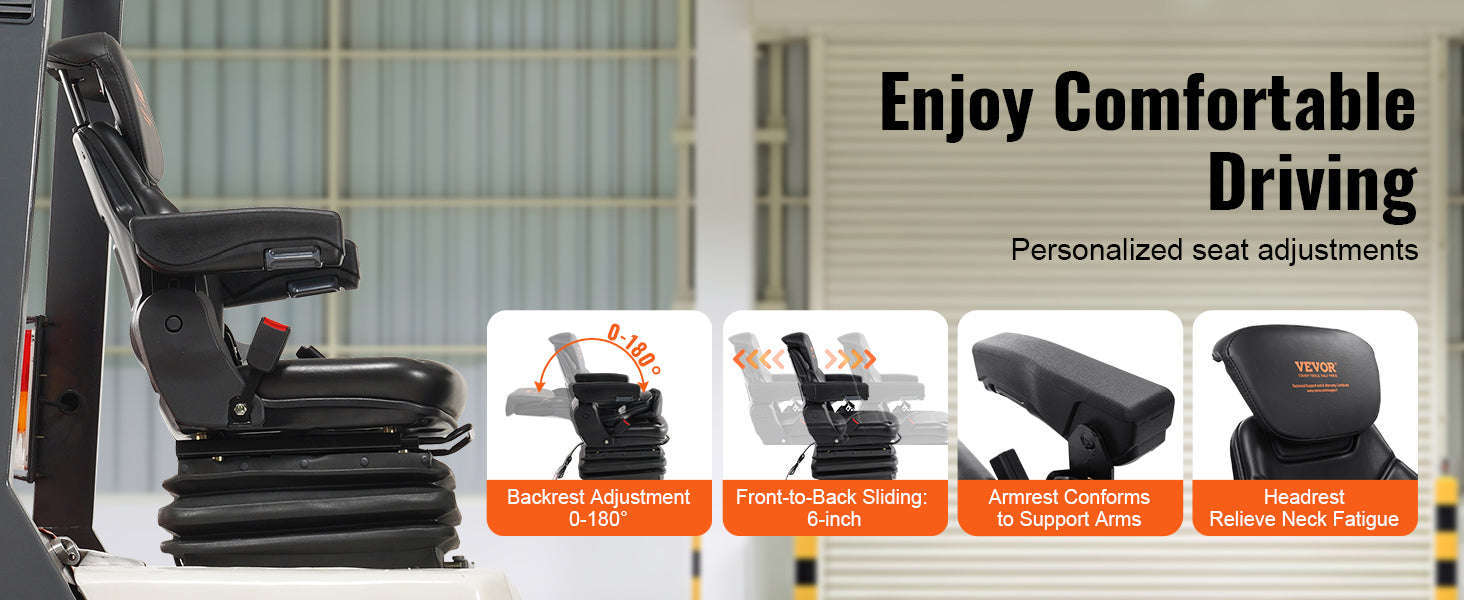 Universal Tractor Seat Suspension Fold Down Forklift Seat with Adjustable Back and 3-Level Shock Absorption-F Type / United States