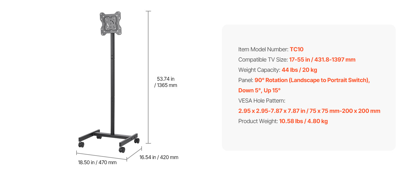 Suporte de TV com Rodas para TVs de 17 a 100 polegadas