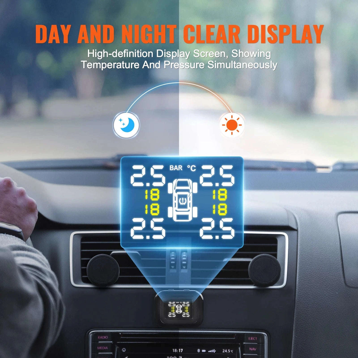 Universal Wireless Tire Pressure Monitoring System with 5 Alarm Modes-Digital Display / france