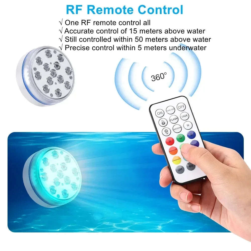 Updated Submersible 13LED Underwater Pool Light with Remote Control-1 Light 1 Controller / 7cm