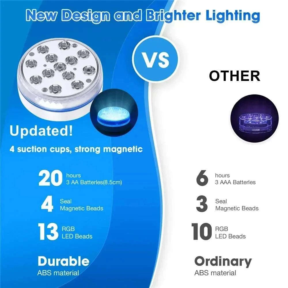 Updated Submersible 13LED Underwater Pool Light with Remote Control-1 Light 1 Controller / 7cm