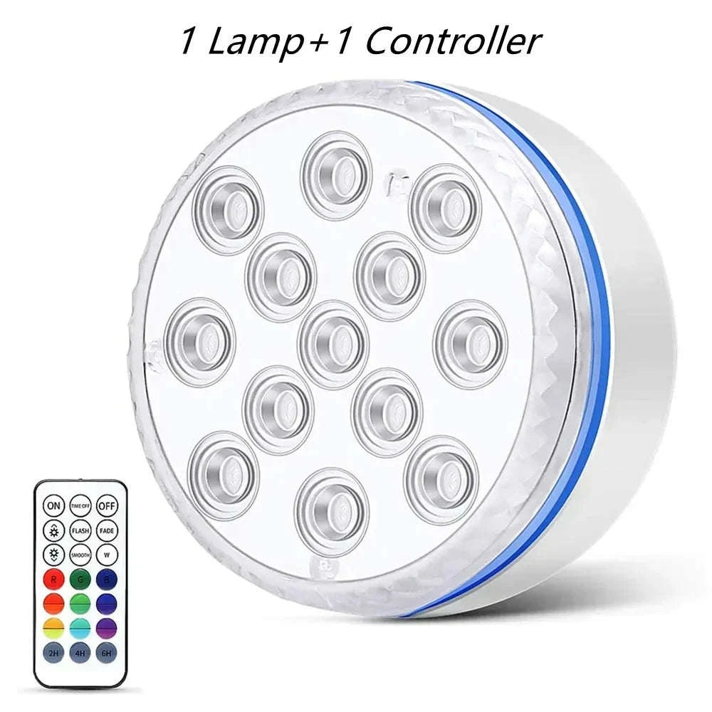 Updated Submersible 13LED Underwater Pool Light with Remote Control-1 Light 1 Controller / 7cm