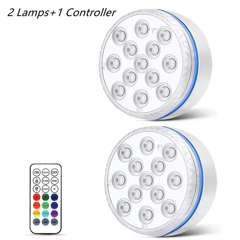 Updated Submersible 13LED Underwater Pool Light with Remote Control-1 Light 1 Controller / 7cm