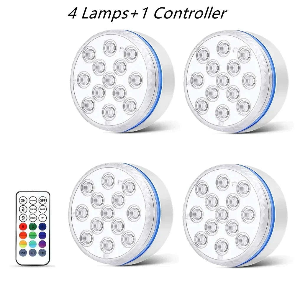 Updated Submersible 13LED Underwater Pool Light with Remote Control-1 Light 1 Controller / 7cm