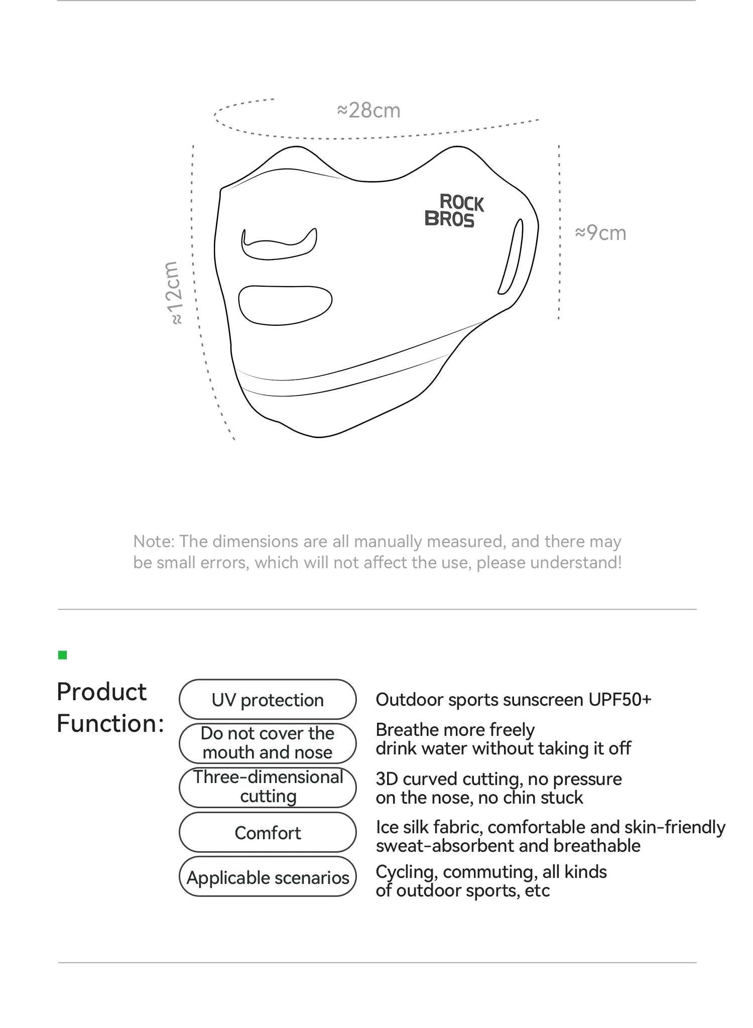 UPF50+ Ice Silk Cycling Face Mask for Sun Protection-1pcs KZ018-bk