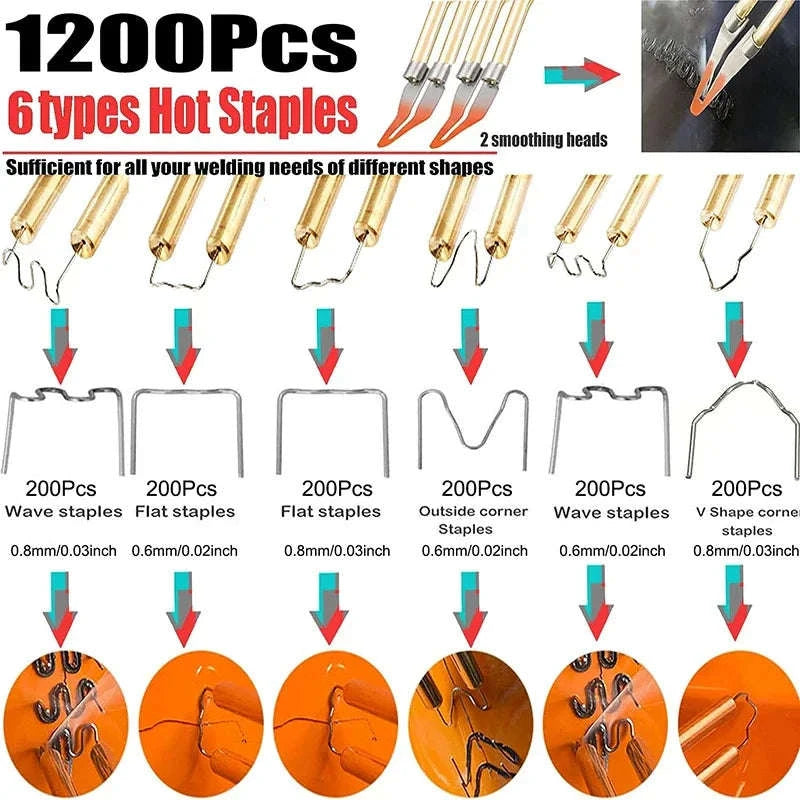 Upgraded 2‑in‑1 Plastic Welding Kit Hot Stapler & Staples-Red 1200Pcs / 110V