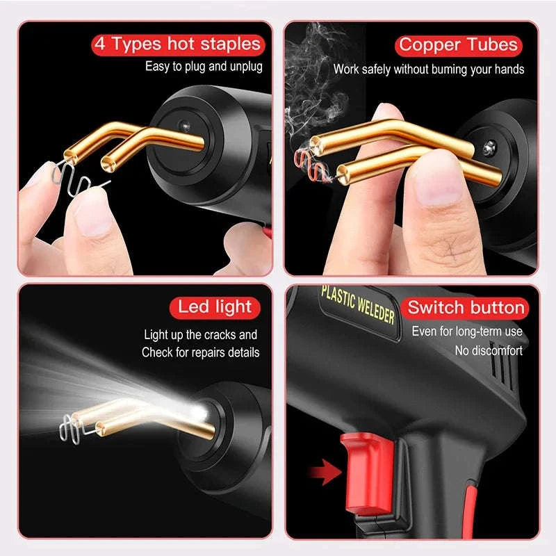 Upgraded 2‑in‑1 Plastic Welding Kit Hot Stapler & Staples-Red 1200Pcs / 110V