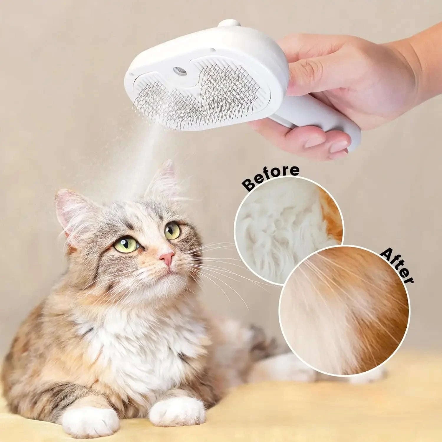 Upgraded Pet Spray Grooming Comb with Steam Mist for Dogs and Cats-White